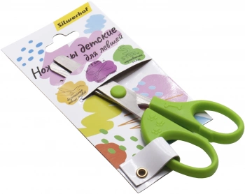 Ножницы для левшей Silwerhof детские 130мм ручки пластиковые асим. нержавеющая сталь зеленый