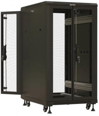 Шкаф коммутационный Hyperline (TTBR-1866-DD-RAL9004) напольный 18U 600x600мм пер.дв.перфор.2ств. задн.дв.перфор. 1000кг черный 510мм 53.8кг 988мм IP20 сталь