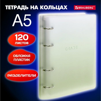 Тетрадь на кольцах Brauberg 404629 120л. клет. A5 пластик кольца