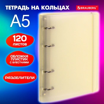 Тетрадь на кольцах Brauberg 404631 120л. клет. A5 пластик кольца