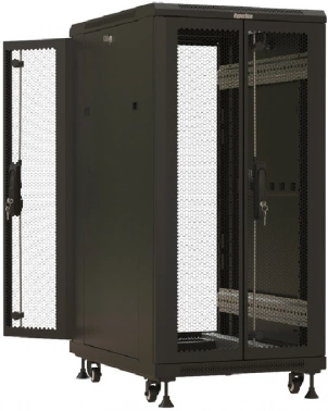Шкаф коммутационный Hyperline (TTBR-1868-DD-RAL9004) напольный 18U 600x800мм пер.дв.перфор.2ств. задн.дв.перфор.2-хст. 800кг черный 710мм 988мм IP20 сталь