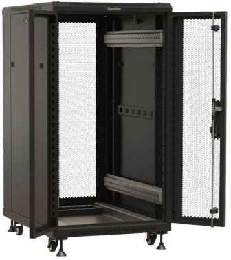 Шкаф коммутационный Hyperline (TTBR-1868-DD-RAL9004) напольный 18U 600x800мм пер.дв.перфор.2ств. задн.дв.перфор.2-хст. 800кг черный 710мм 988мм IP20 сталь