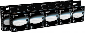 Лампа светодиодная Gauss 8Вт цок.:GX53 таблетка 220B св.свеч.бел.нейт. Tablet (упак.:10шт) (108008208)