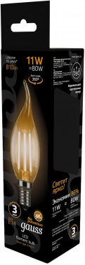 Лампа филам. Gauss Filament 11Вт цок.:E14 свеча 220B св.свеч.бел.теп. CF35 (упак.:10шт) (104801111)