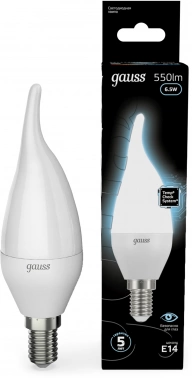 Лампа светодиодная Gauss 6.5Вт цок.:E14 свеча 220B св.свеч.бел.нейт. (упак.:10шт) (104101207)