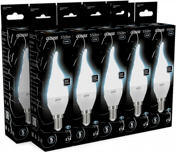 Лампа светодиодная Gauss 6.5Вт цок.:E14 свеча 220B св.свеч.бел.нейт. (упак.:10шт) (104101207)