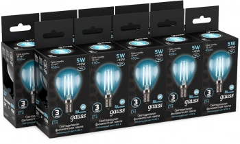 Лампа филам. Gauss Filament 5Вт цок.:E14 свеча 220B св.свеч.бел.нейт. (упак.:10шт) (105801205)