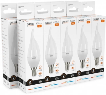 Лампа светодиодная Gauss Elementary 6Вт цок.:E14 свеча 220B св.свеч.бел.теп. (упак.:10шт) (34116)