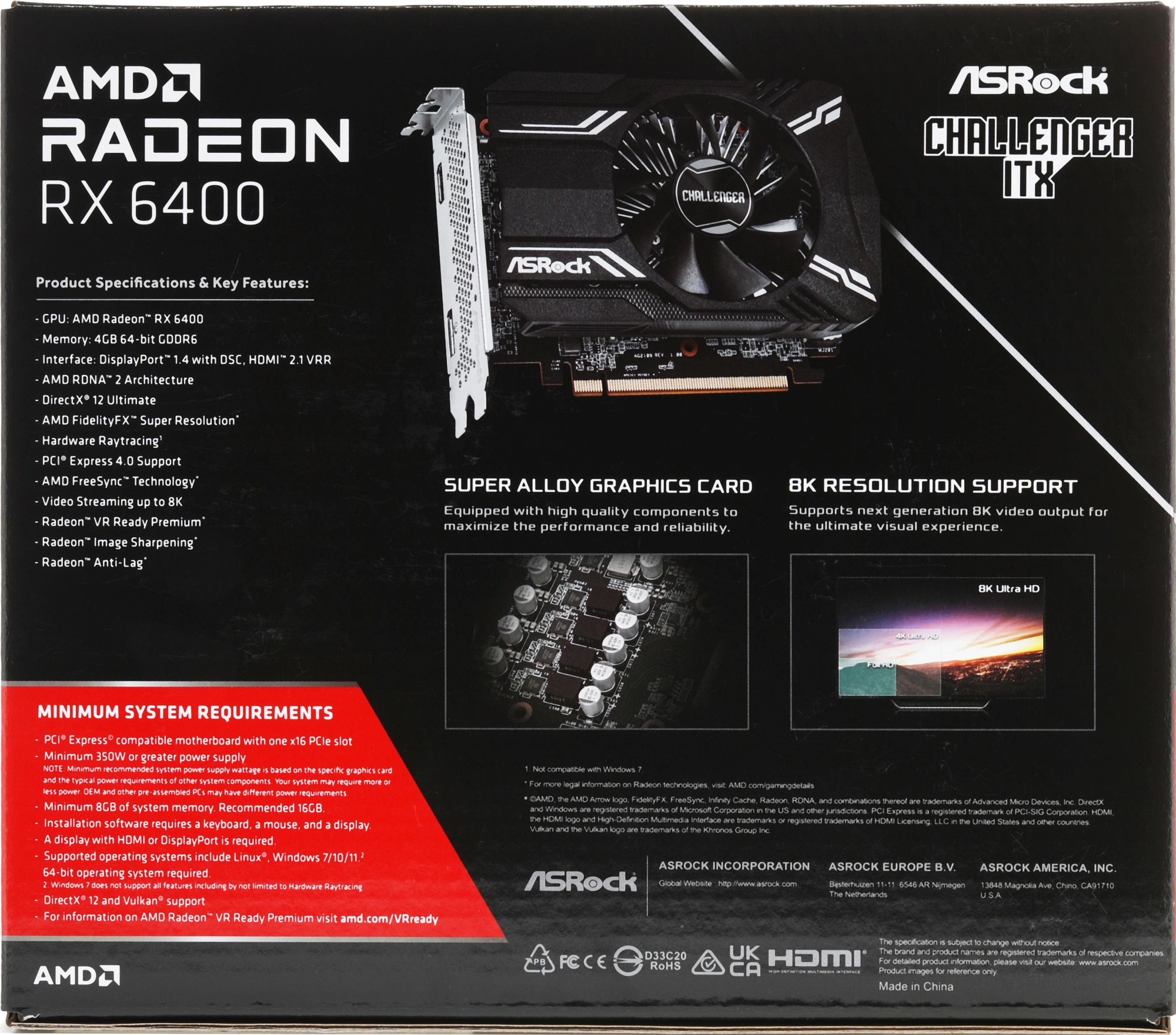 Видеокарта Asrock PCI-E 4.0 RX6400 CLI 4G AMD Radeon RX 6400 4Gb 64bit  GDDR6 1923/16000 HDMIx1 DPx1 HDCP Ret