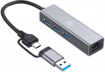 Разветвитель USB-C + USB-A Digma DHUB-LAN-4port