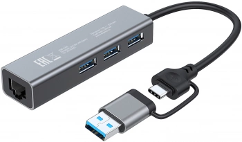 Разветвитель USB-C + USB-A Digma DHUB-LAN-4port