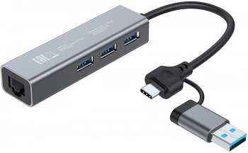 Разветвитель USB-C + USB-A Digma DHUB-LAN-4port