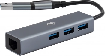 Разветвитель USB-C + USB-A Digma DHUB-LAN-4port