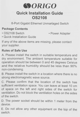 Коммутатор Origo  OS2108