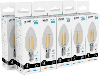 Лампа филам. Gauss Filament 8Вт цок.:E14 свеча 220B св.свеч.бел.нейт. (упак.:10шт) (32128)