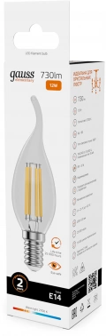 Лампа филам. Gauss Filament 12Вт цок.:E14 свеча 220B св.свеч.бел.теп. (упак.:10шт) (42112)