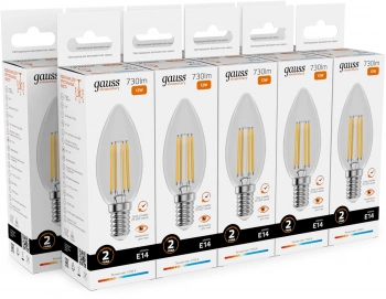 Лампа филам. Gauss Filament 12Вт цок.:E14 свеча 220B св.свеч.бел.теп. (упак.:10шт) (32112)