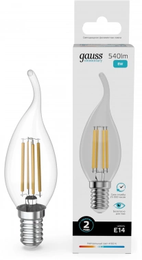 Лампа филам. Gauss Filament 8Вт цок.:E14 свеча 220B св.свеч.бел.нейт. (упак.:10шт) (42128)