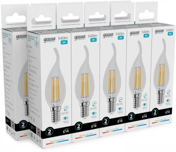 Лампа филам. Gauss Filament 8Вт цок.:E14 свеча 220B св.свеч.бел.нейт. (упак.:10шт) (42128)