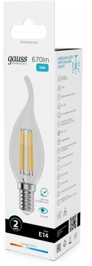 Лампа филам. Gauss Filament 10Вт цок.:E14 свеча 220B св.свеч.бел.нейт. (упак.:10шт) (42120)