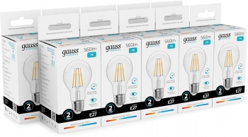 Лампа филам. Gauss Filament 7Вт цок.:E27 груша 220B св.свеч.бел.нейт. (упак.:10шт) (22227)