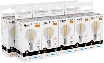 Лампа филам. Gauss Filament 12Вт цок.:E14 шар 220B св.свеч.бел.теп. (упак.:10шт) (52112)