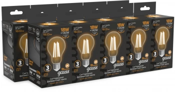Лампа филам. Gauss Filament 18Вт цок.:E27 груша 220B св.свеч.бел.теп. (упак.:10шт) (102902118)