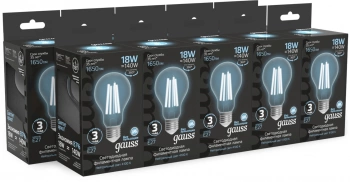 Лампа филам. Gauss Filament 18Вт цок.:E27 груша 220B св.свеч.бел.нейт. (упак.:10шт) (102902218)