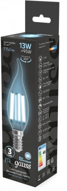 Лампа филам. Gauss Filament 13Вт цок.:E14 свеча 220B св.свеч.бел.нейт. (упак.:10шт) (104801213)