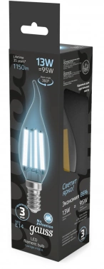 Лампа филам. Gauss Filament 13Вт цок.:E14 свеча 220B св.свеч.бел.нейт. (упак.:10шт) (104801213)