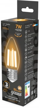 Лампа филам. Gauss Filament 7Вт цок.:E27 свеча 220B св.свеч.бел.теп. (упак.:10шт) (103802107)