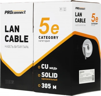 Кабель информационный PROconnect 01-0052 кат.5E UTP 4 пары 24AWG PVC внутренний 305м серый