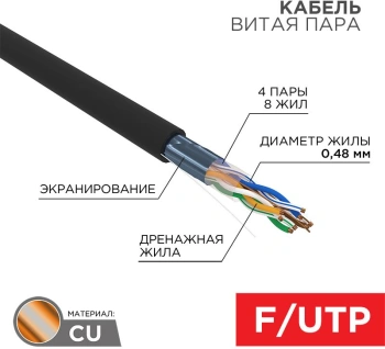 Кабель информационный PROconnect 01-0154 кат.5E FTP 4 пары 24AWG PE внешний 305м черный