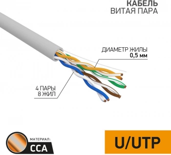 Кабель информационный PROconnect 01-0043-3 кат.5E UTP 4 пары 24AWG PVC внутренний 305м серый