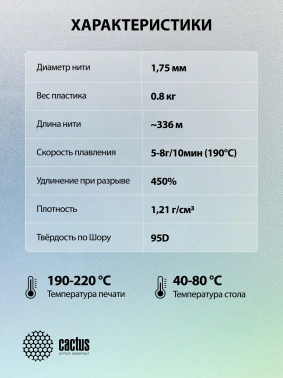 Пластик для принтера 3D Cactus CS-3D-TPU-0.8KG-BLACK