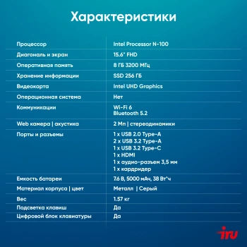 Ноутбук IRU Planio  15INP