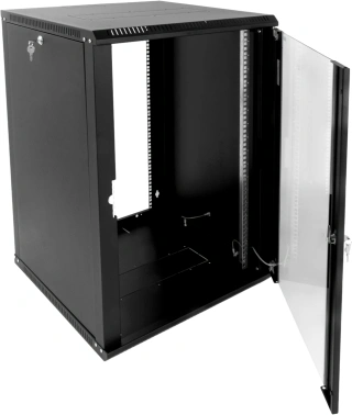 Шкаф коммутационный ЦМО (ШРН-Э-18.350-9005) настенный 18U 600x350мм пер.дв.стекл 85кг черный 300мм 22.14кг 180град. 878мм IP20 сталь