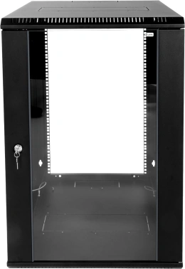 Шкаф коммутационный ЦМО (ШРН-Э-18.350-9005) настенный 18U 600x350мм пер.дв.стекл 85кг черный 300мм 22.14кг 180град. 878мм IP20 сталь