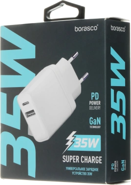 Сетевое зар./устр. BoraSCO 35W 3A (PD+QC) USB/USB Type-C универсальное белый (52388)