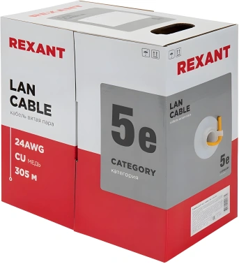 Кабель информационный Rexant 01-0049 кат.5E UTP 4 пары 24AWG LSZH внутренний 305м оранжевый