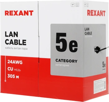 Кабель информационный Rexant 01-0045 кат.5E UTP 4 пары 24AWG PE внешний 305м черный