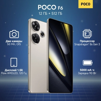Смартфон Xiaomi Poco F6 512Gb 12Gb серый моноблок 3G 4G 2Sim 6.67
