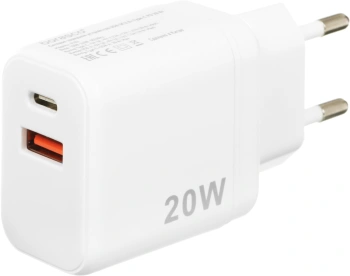 Сетевое зар./устр. BoraSCO 20W 3A (PD+QC) USB/USB Type-C белый (38254)