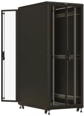 Шкаф коммутационный Hyperline (TTBR-4288-DD-RAL9004) напольный 42U 800x800мм пер.дв.перфор. задн.дв.перфор. 2 бок.пан. 1000кг черный 710мм 123.38кг 2055мм IP20 сталь
