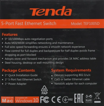 Коммутатор Tenda  TEF1005D