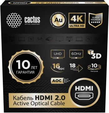 Кабель аудио-видео Cactus CS-HDMI-AOC-2-10