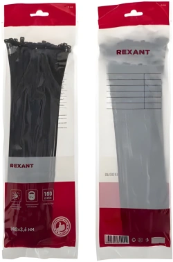 Стяжка пластиковая Rexant 07-0301 300x3.6мм (упак:100шт) нейлон внешний (-30/+80) черный