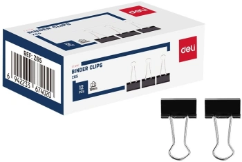 Зажимы Deli EZ65 металл 19мм черный (упак.:12шт) картонная коробка