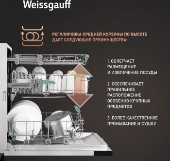Посудомоечная машина встраив. Weissgauff BDW 6140 Real Touch DC Inverter Timer Floor