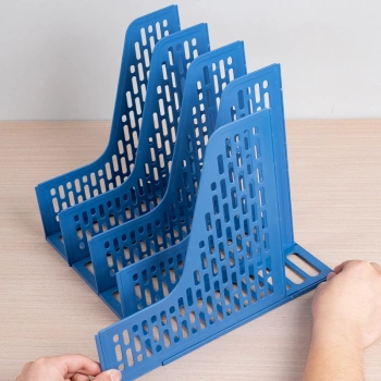 Лоток вертикальный Deli E9844 BLUE 4отд. сборный для бумаг 325x257x275мм синий пластик пластиковый пакет